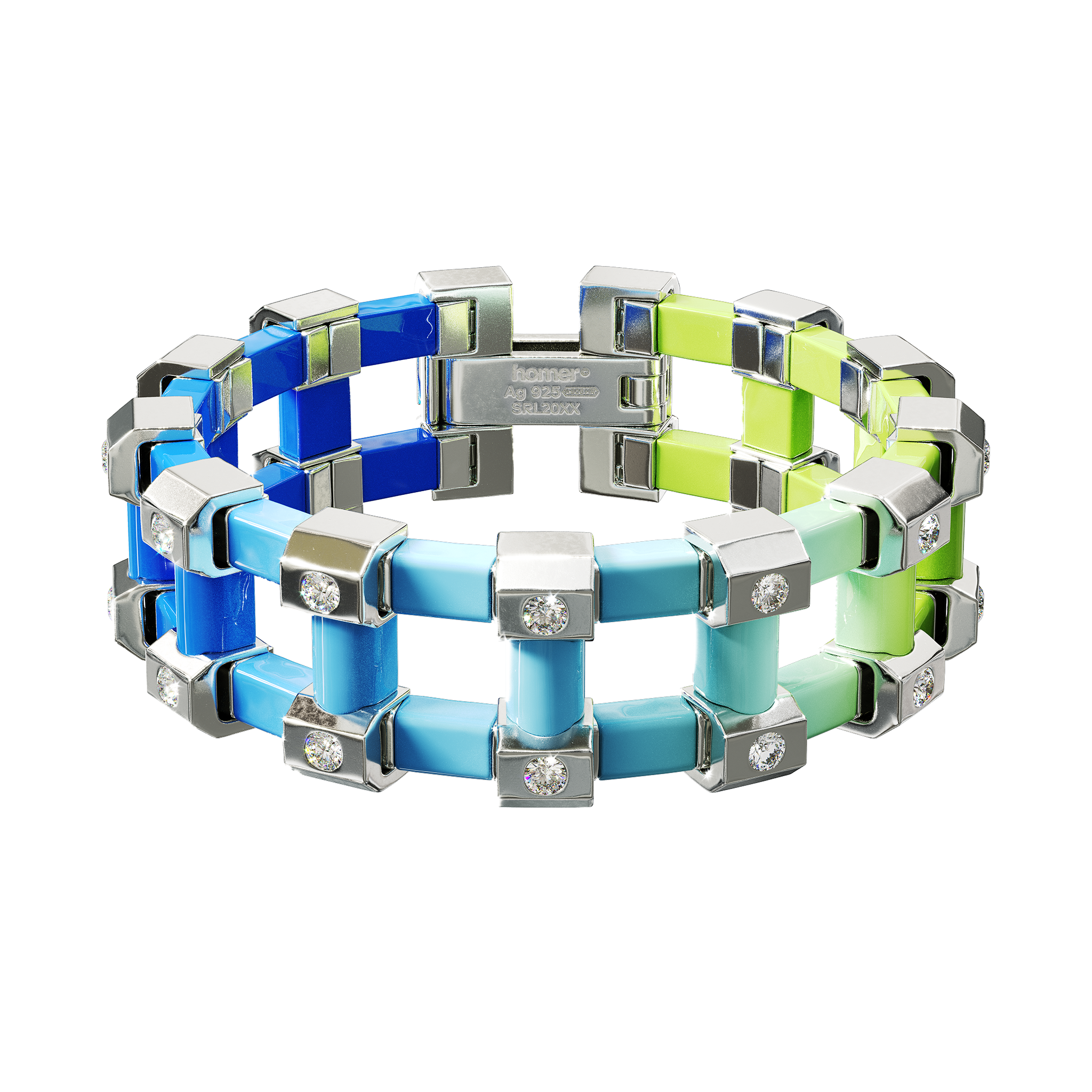 A detail of Sodium Bracelet XL in Chet Blue Gradient